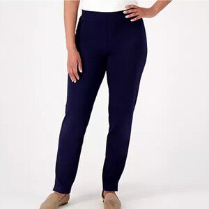 Susan Graver Everyday Reg Supreme Knit Slim Leg Pull On Pants Navy M A544681